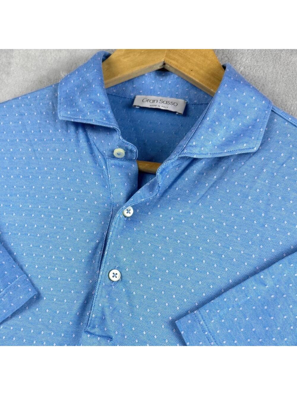 Gran Sasso Italy Made Men Blue Short Sleeve Polo Shirt Luxury Cotton 52 Preppy